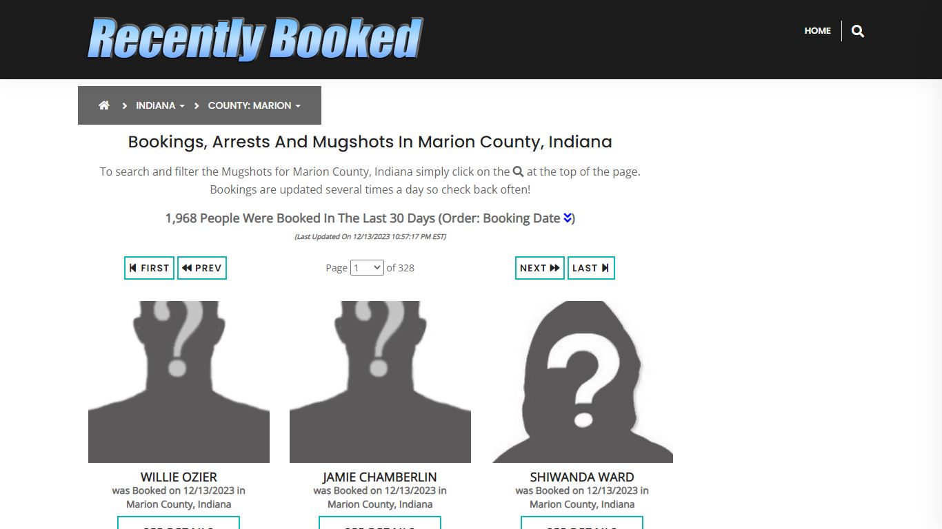 Recent bookings, Arrests, Mugshots in Marion County, Indiana